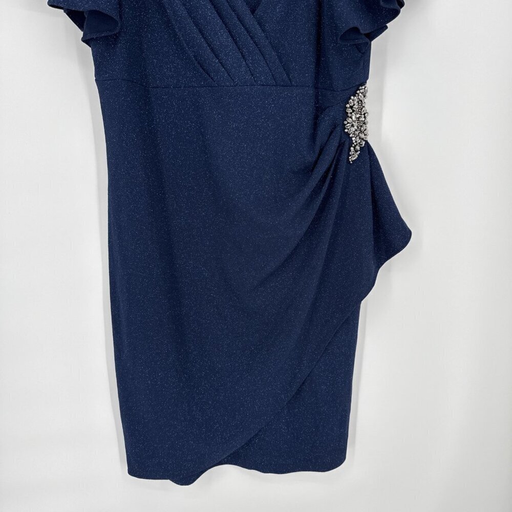 SLNY Womens Plus Size 18W Navy Blue Glitter Beaded Flutter Sleeve Cocktail Dress - Picture 6 of 11